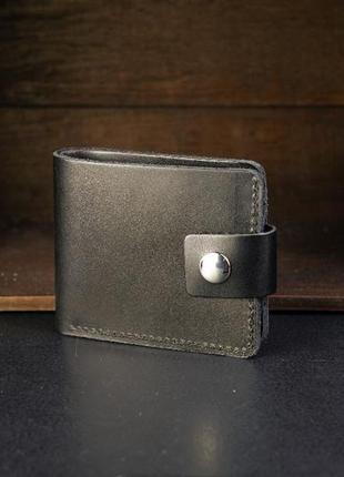 Классическое кожаное портмоне на 6 карт с застежкой, натуральная кожа итальянский краст, цвет черный