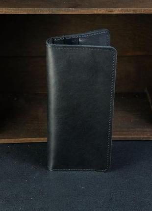 Женский кожаный кошелек клатч лонг на 12 карт, натуральная кожа итальянский краст, цвет черный
