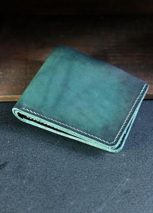 Мужское кожаное портмоне на 6 карт, натуральная кожа итальянский краст, цвет зеленый2 фото