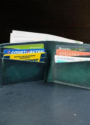 Мужское кожаное портмоне на 6 карт, натуральная кожа итальянский краст, цвет зеленый3 фото