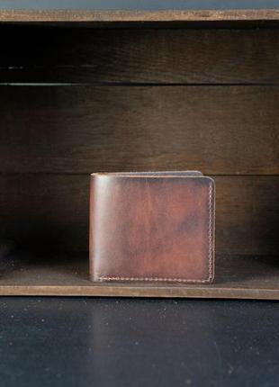 Мужской кожаный кошелек компакт, натуральная кожа итальянский краст, цвет коричневий, оттенок вишня