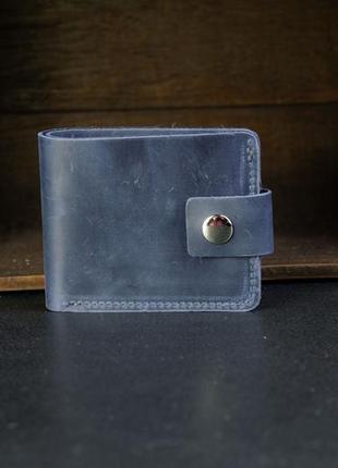 Мужское кожаное портмоне на 6 карт с застежкой, натуральная винтажная кожа, цвет синий