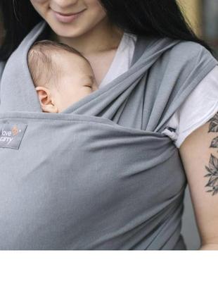 Слінг переноска шарф кенгуру для дітей з народження якісний брендовий для малюків немовля эрго рюкзак слинг тканевый трикотажний графіт темно сірий1 фото