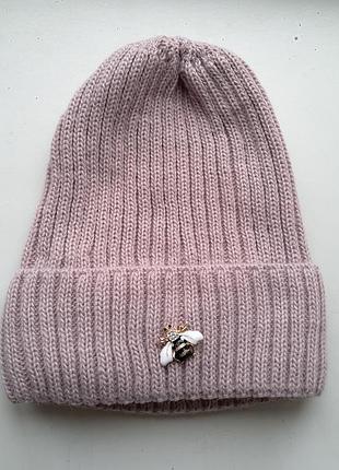 Стильная женская шапочка 50% шерсть, 50% акрил, one size