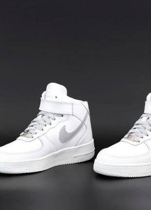 Женские высокие кожаные кроссовки с мехом nike air force winter reflective#найк2 фото