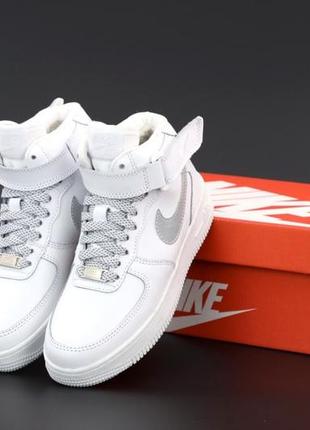 Женские высокие кожаные кроссовки с мехом nike air force winter reflective#найк1 фото