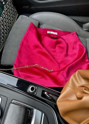 Розовая атласная юбка шелковая юбка трапеция5 фото