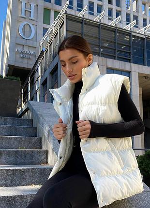 Ж и л е т к а еко-пух на кнопках, жилетка молоко