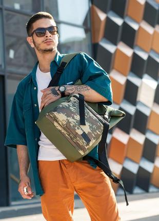 Чоловічий рюкзак ролл sambag rolltop zard хакі з піксельним камуфляжем5 фото