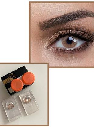 Линзы для глаз цветные светло-коричневые. хорошее перекрытие своего цвета