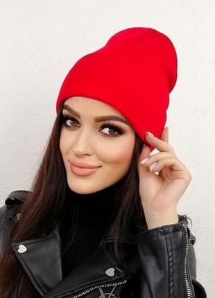 Шапка шапочка бини с заворотом мужская женская унисекс красная новая