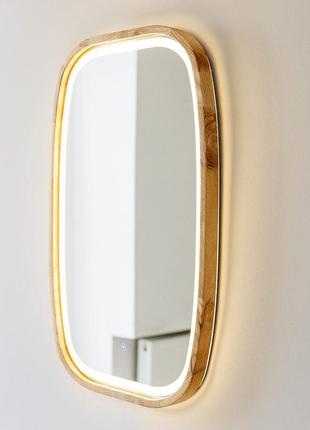 Дзеркало дерев'яне фігурне з led-підсвіткою та сенсором luxury wood new art slim 45х75 см ясен натуральний2 фото