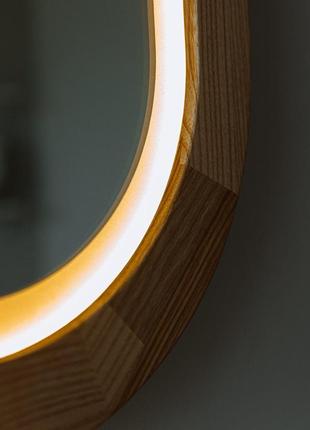 Зеркало деревянное квадратное с led-подсветкой и сенсором luxury wood balance 45х45 см дуб натуральный4 фото