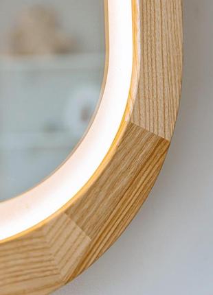Зеркало деревянное квадратное с led-подсветкой и сенсором luxury wood balance 45х45 см дуб натуральный3 фото