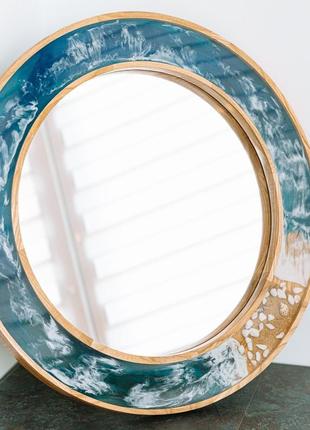 Зеркало деревянное круглое с эпоксидной смолой luxury wood pacific ocean 50x50 см