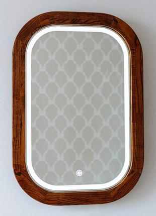 Зеркало деревянное прямоугольное с led-подсветкой и сенсором luxury wood reliability 45х65 см ясень коньячный