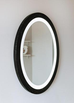 Зеркало деревянное овальное с led-подсветкой и сенсором luxury wood evolution 45х65 см ясень черный2 фото