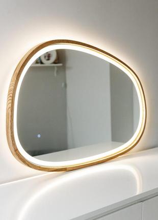 Дзеркало дерев'яне асиметричне з led-підсвіткою та сенсором luxury wood dali slim 50х80 см ясен натуральний