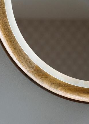 Зеркало деревянное круглое с led-подсветкой и сенсором luxury wood eclipse solar 50х50 см орех натуральный4 фото