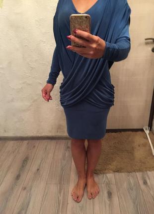Голубое платье, платье на запах2 фото