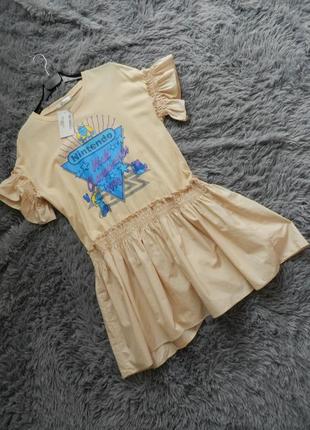 Кокетливое короткое платье хлопок пышная юбка волан