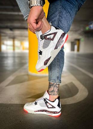 Кросівки чоловічі / жіночі білі / оранжеві з шкіри nike air jordan 4 retro fight nostalgia