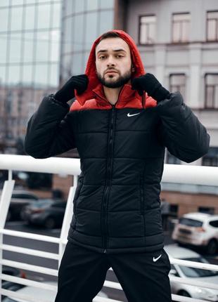 Зимова куртка nike " европейка" , червоно-чорна1 фото