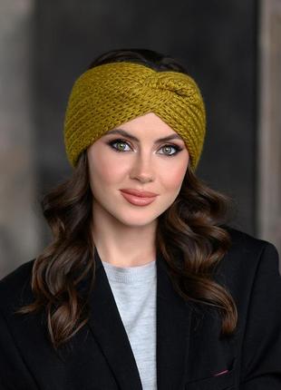 Женская теплая стильная повязка на голову цвета лайм «инесса»