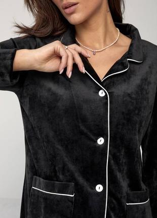 Піжама плюш велюр чорна на ґудзиках з кишенями тепла для дому костюм для сну3 фото