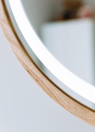 Дзеркало дерев'яне кругле з led-підсвіткою та сенсором luxury wood perfection slim 50х50 см ясен натуральний3 фото