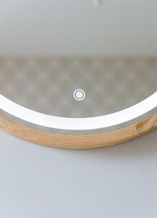 Дзеркало дерев'яне кругле з led-підсвіткою та сенсором luxury wood perfection slim 50х50 см ясен натуральний4 фото