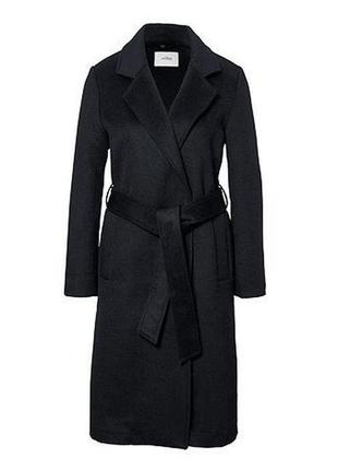 Ідеальне базове чорне напівшерстяне пальто халат міді tchibo на запах під пасок пояс вовняне вовна німеччина якість2 фото