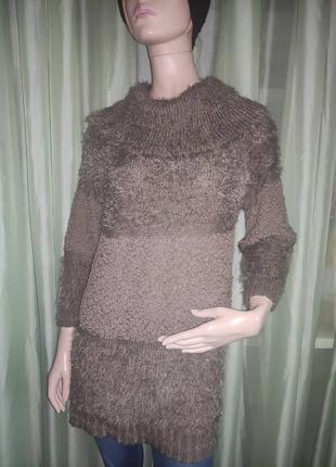 Сукня туніка тепла "травичка" коричневе2 фото