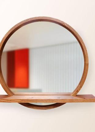Зеркало деревянное круглое с полочкой luxury wood sunrise 60х60 см ясень махонь