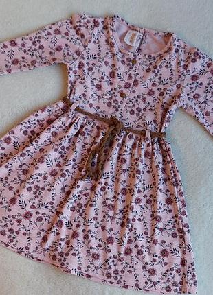 Платье с длинным рукавом в цветочек, с поясом 92см