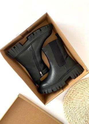 Женские популярные кожаные ботинки челси натуральная кожа на молнии с замком сапоги деми весна осень на флисе