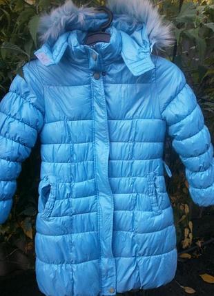 Пуховик голубой 128-134 рост .зима.теплый