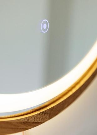 Дзеркало дерев'яне кругле з led-підсвіткою та сенсором luxury wood perfection slim 50х50 см ясен махонь4 фото