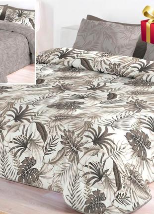 Покривало об'ємне двостороннє стьобане antilo lili taupe з 2 наволочками 250х270 см сіро-коричневе