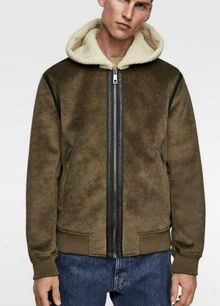 Куртка мужская zara s~m авиатор дубленка с капюшоном