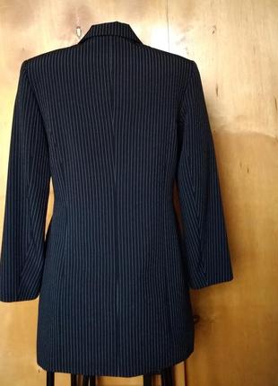 Р 12 / 46-48 стильный фирменный базовый жакет пиджак френч блейзер удлиненный черный в полоску style2 фото