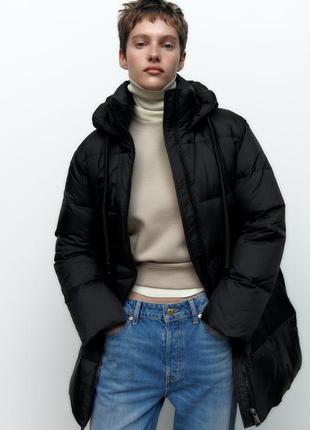 Пуховик zara із капюшоном