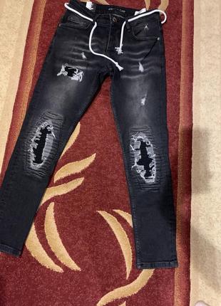 Темно-сірі рвані джинси чоловічі звужені внизу slim fit турецькі люкс7 фото