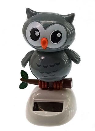 Сова танцующая на солнечной батарее серая (flip flap) (10,5х6х6 см)