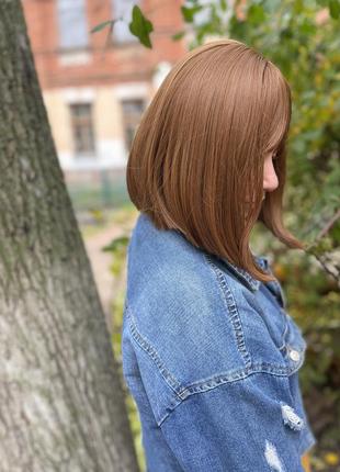 Парик каре , с челкой, светло каштановый , мокко,