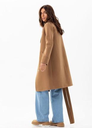 Пальто женское средней длины, демисезонное, однотонное, кэмел коричневое, шерстяное, классическое5 фото