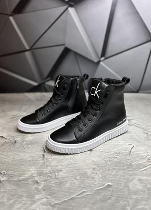 Зимние мужские кроссовки calvin klein black white (мех) 40-42-43-44-45