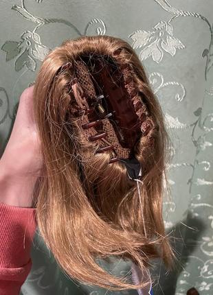 Накладной хвост блонд короткий на крабике, накладные волосы