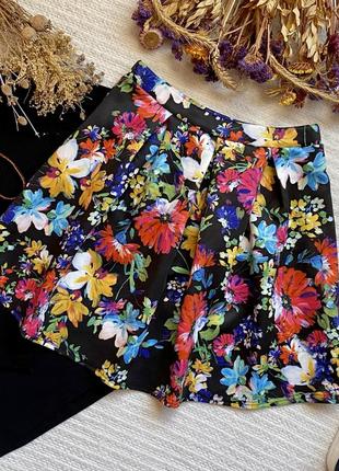 Ц юбка солнце с высокой талией и цветами, яскрава спідниця з високою талією та квітами1 фото