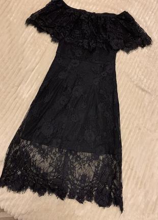 Мереживна чорна сукня довжини міді2 фото
